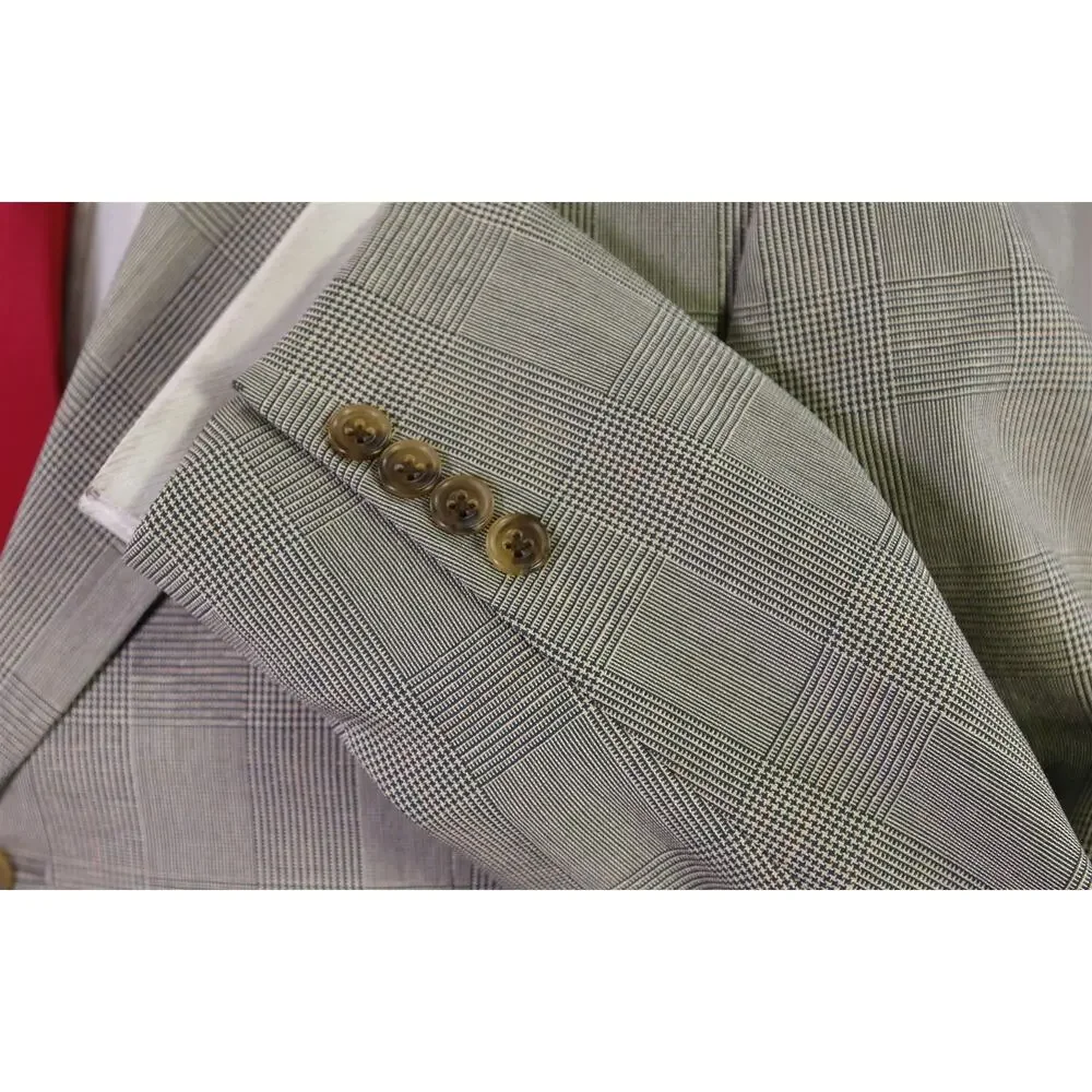 Paul Stuart Olive Green Tan Plaid Wool Silk 3-Btn Suit 38S